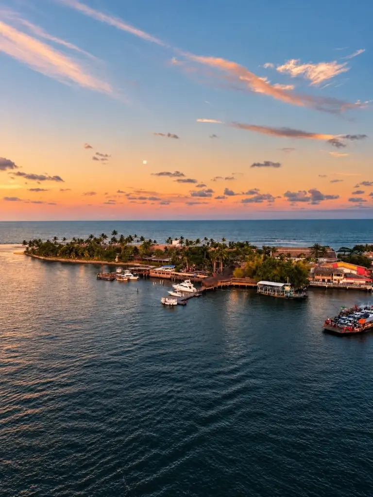 O hotel e o Rio Buranhém ao entardecer